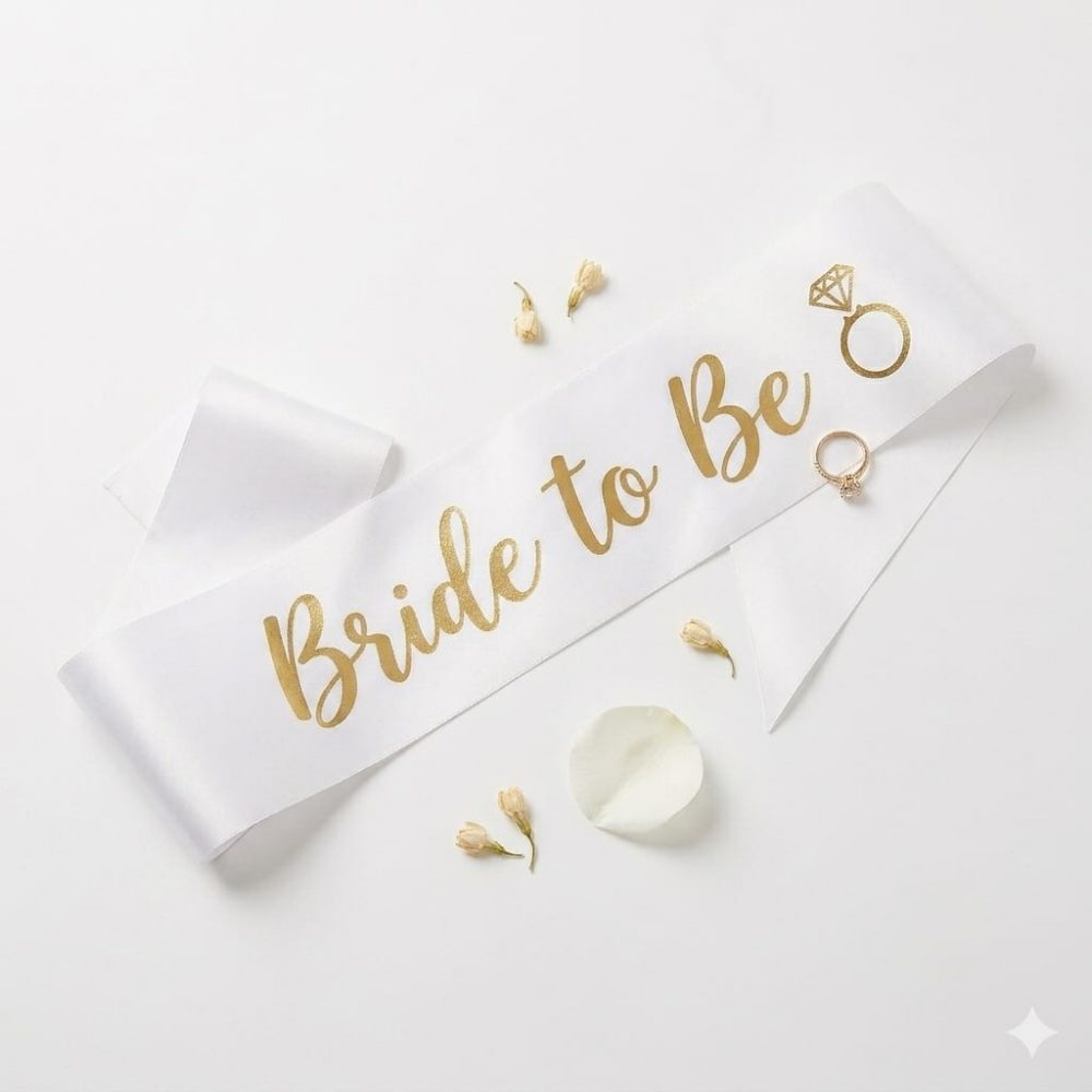 סרט גוף Bride To Be לבן עם כיתוב זהב